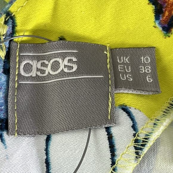 ASOS Wiggle Dress Sheath Size 6 Cotton Stretch Mirrored Floral Print Yellow NEW - Picture 11 of 13